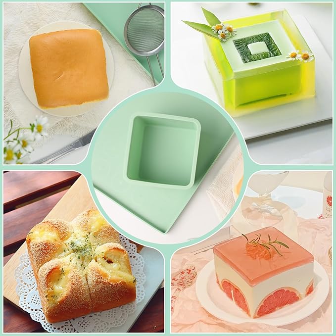 QELEG Silicone Square Pullman Loaf Pan (2 Pack) - Non-Stick Silicone Rectangle Corrugated Toast Box for Oven Baking QLG0142-5.2x5.2x2.2 inch