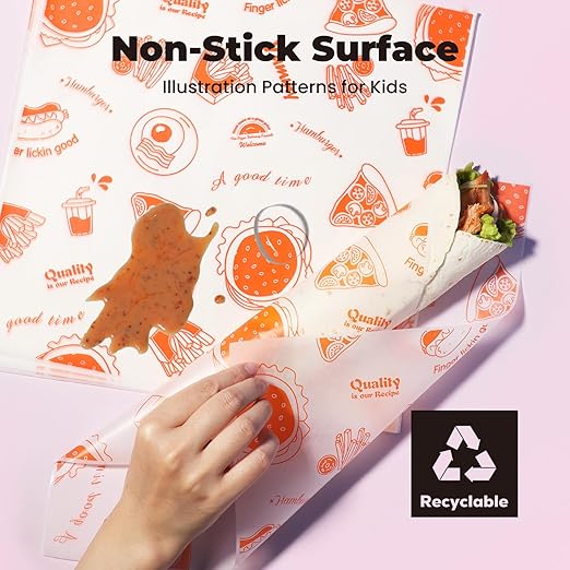 Fit Meal Prep [250 Sheets] 12x12" Deli Paper Sheets, Orange Dry Waxed Paper, Waterproof Sandwich Wrapping, Grease-Proof Wax Paper for Food Basket, Picnic, Barbecue, Restaurants, Burgers, Fries