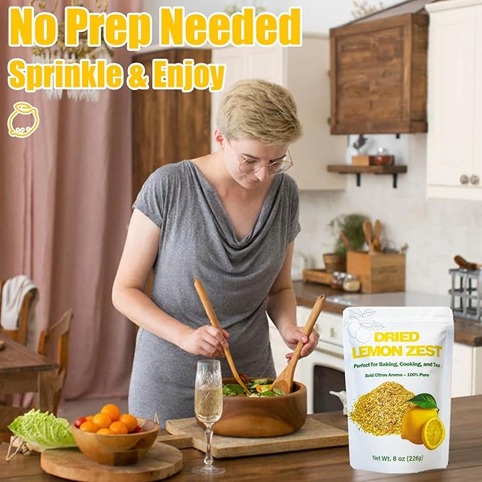 Dried Lemon Zest 8oz - Bold Citrus Flavor for Baking, Tea, Seasoning, Marinades, Spice Blends – Granulated Lemon Peel for Home Cooks & Bakers