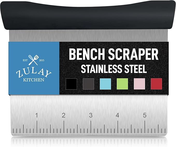 Zulay Premium Multi-purpose Stainless Steel Bench Scraper & Chopper, Easy to Read Etched Markings for Perfect Cuts, Quick & Easy Multi-use Dough Scraper, Dough Cutter & Pastry Scraper (Black)