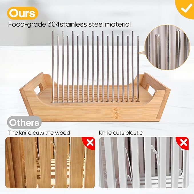 6 In 1 Homemade Bread Slicer With Bread Box For Homemade Bread，Adjustable 304 Stainless Steel Guide With Crumb Tray 2 Loaf Pan With Lid Mason Jars Basting Pastry Brush And Scraper Bread Loaf Slicer