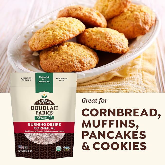 Organic Red Cornmeal Heirloom Red Dent Corn 1.5 lb - USDA Organic, Certified Clean, Non-GMO, Glyphosate Free - Biodynamic & Regeneratively Farmed Ground Cornmeal for Baking, Cornbread, & Tortillas By Doudlah Farms