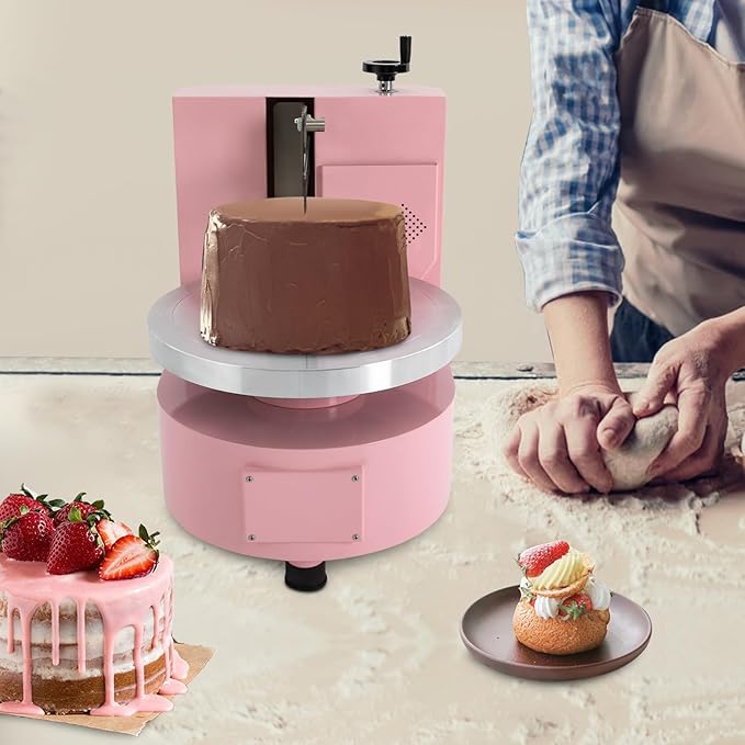 Cake Decorating Coating Machine with Graduated Scraper, 0-200RPM Rotating Speed Cream Spreading Automatic Frosting Turntable for 4-12inch Cakes (Pink)
