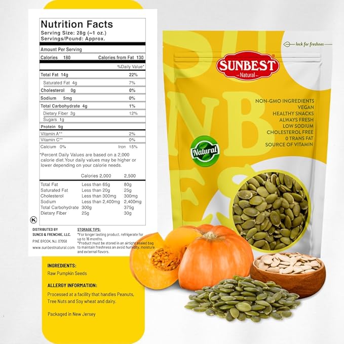Sunbest Natural Raw Pumpkin Seeds – 5 lb Bulk Bag (80 oz) – Unsalted Pepitas, Nutrient-Rich & Ready to Eat – Vegan, Kosher – Great for Snacking, Cooking & Baking