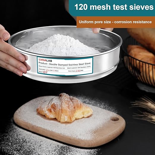 304 Stainless Steel Lab Sieve Screen Mesh, 120 Mesh (0.125mm) Aperture Test Sieve, 12Inch(30cm) Diameter Economy Standard Analysis Sample Test Sieves for Industrial Laboratory Homes
