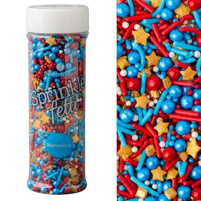 Sweets Indeed Sprinkles, Patriotic Edible Sprinkle Mix, Red Blue Gold, 4th of July, Perfect for Cake Decorations, Baking, Ice Cream, Cookies, Cupcake Topper For Birthday, Dairy Free, 4 ounces (Patriotic) (Marvelous)