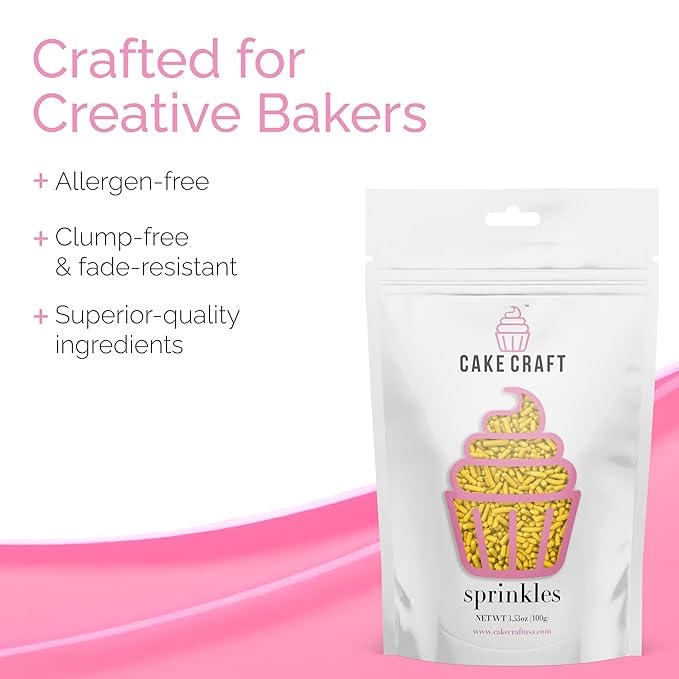 Cake Craft Yellow Sugar Strand Sprinkles (Jimmies) – 3-Pack (100g Each) | Bright Yellow Sprinkles for Cakes, Cupcakes, Cookies & More | Sunny Color & Sweet Crunch