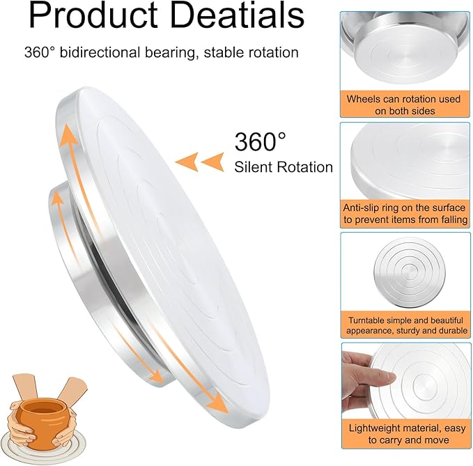 PATIKIL Turntable Sculpting Wheel, 12 Inch Dia Pottery Clay Rotation Turn Table Double Sided for Cake Decorating Paint Spraying Painting Crafting Projects