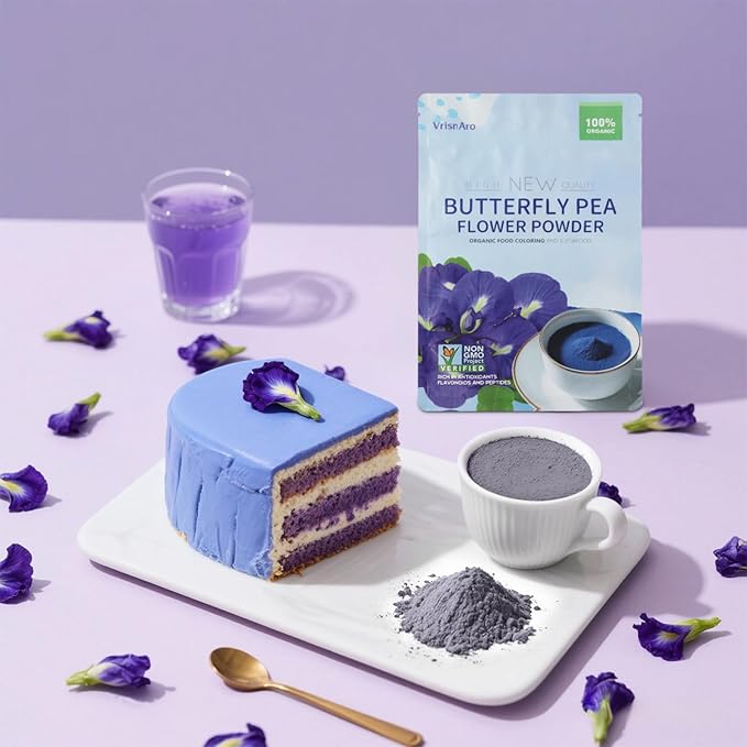 Organic Butterfly Pea Flower Powder - 1.76oz | Natural Blue & Purple Food Coloring | Great for Drinks, Baking & Smoothies | Rich in Antioxidants | Caffeine-Free | Vegan & Gluten-Free
