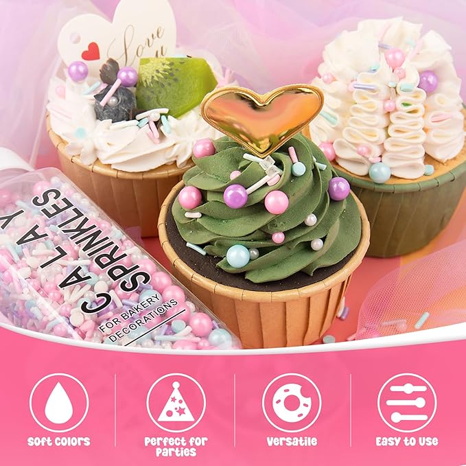 Sprinkles for Cake Decorating, 5.3Oz Pink Purple Blue and White Pearl Confetti Jimmies Sprinkles Mix Pastel Sprinkles for Cake Ice Cream Cupcakes Baking Topping