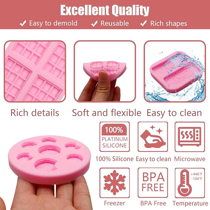 Biscuit Silicone Mold Chocolate Silicone Molds 4 Pcs, Waffle Cookies Fondant Mold for Cake Decoration Candy Cupcake Topper Cake Polymer Clay Crafts Epoxy Resin