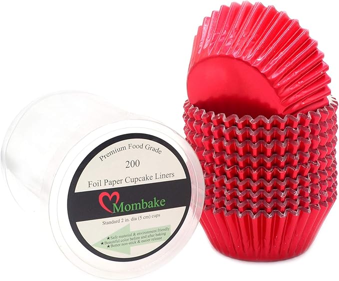 Standard Red Foil Cupcake Liners Muffin Baking Cups for Party and More, 200-Count