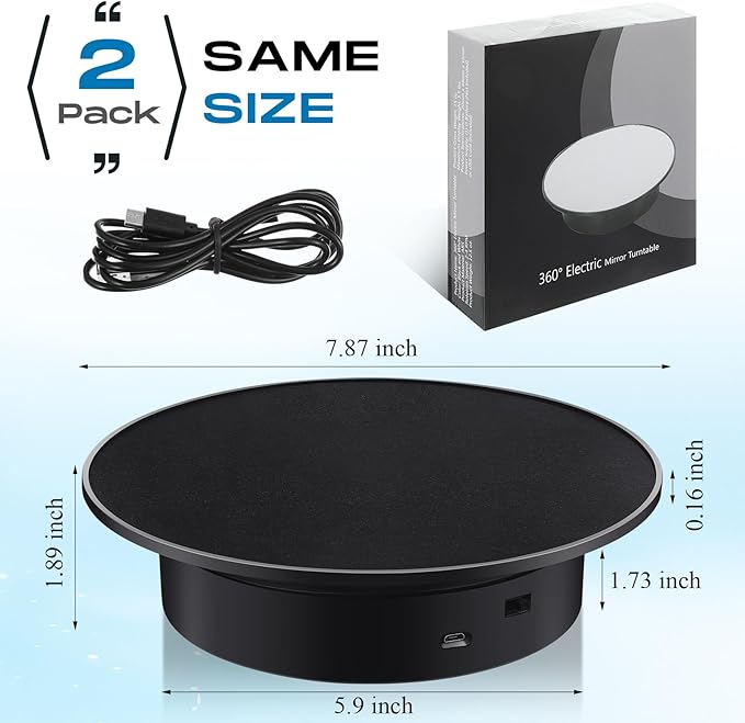 Marsui 2 Pieces Rotating Display Stand 7.87'' 360° Automatic Electric Motorized Turntable for Photography Products Jewelry Cake 3D Model Display Supplies, Battery Operated /USB Power (Suede Surface)