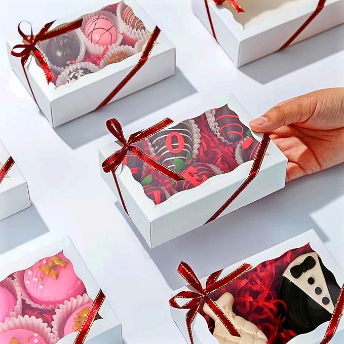 20PCS 7x4⅜x1½ nch Cookie Boxes with Window for Chocolate Truffle,Orec,Pastry Boxes Dount,Browine, Soap&Bakery Treat Boxes for Party Favors Wedding Christmas Valentine's