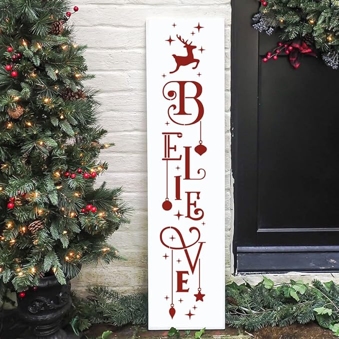 Christmas Stencils for Painting on Wood Porch Christmas Stencil Large Believe Xmas Holiday Stencils for Door Mats Window Glass Fabrics Crafts