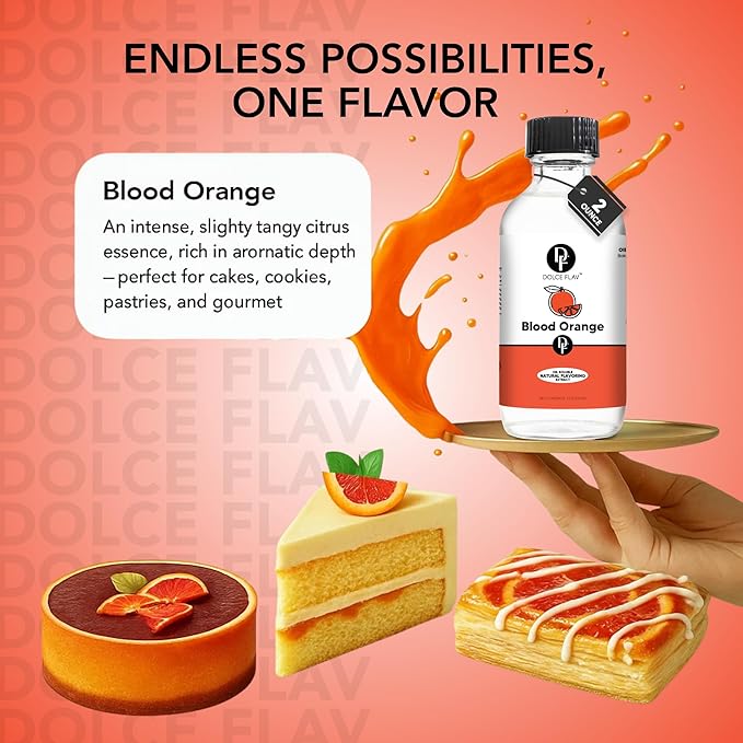 Dolce Flav Natural Blood Orange Extract – 1 Gallon Oil-Soluble Kosher, Sugar-Free, Concentrated Blood Orange Flavoring for Baking, Chocolates & Desserts