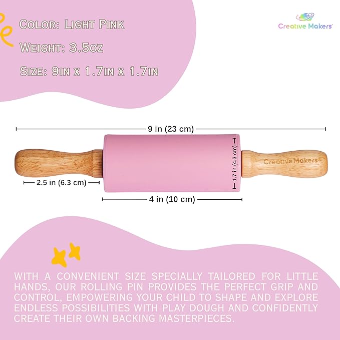 Small Rolling Pin for Kids, Non-Stick Silicone Surface with Wooden Handles for Play Dough and Baking Rolling Pin (Light Pink)