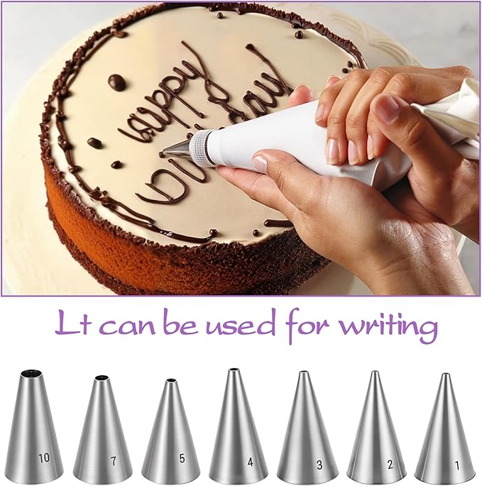 7 PCS Cake Decorating Tips, Round Hole Cake Piping Tips Set, Stainless Steel Vintage Piping Nozzles, Cake Frosting Tools Russian Pastry Icing Dispensers Supplies for Cake Cupcakes Cookies
