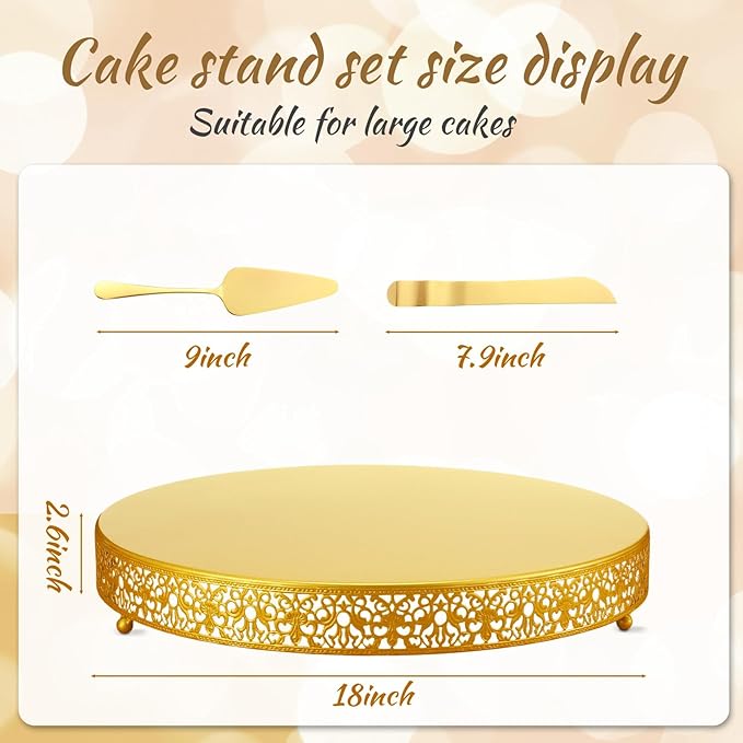 Wenqik 18 Inch Gold Cake Stand Set Metal Round Cupcake Dessert Stand with Cake Cutting, Spatula Cupcake Pastry Display Candy Holder Table Display for Wedding Party Birthday Baby Showers Anniversary