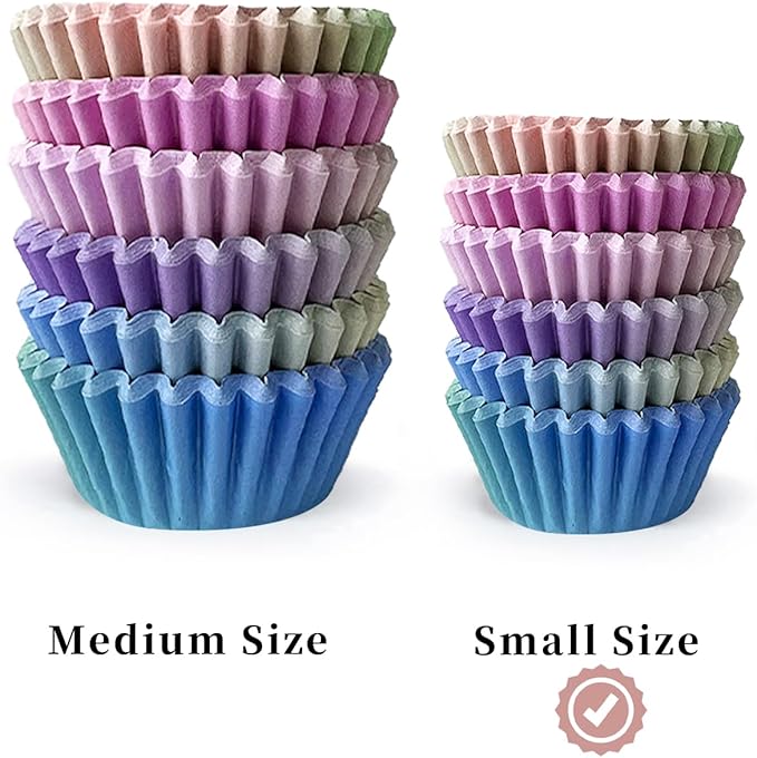 qiqee Mini Cupcake Liners Cupcake Cups 300-Count Food Grade Pink Purple Blue Gradient Design Cupcake Papers Baking Cups Cupcake Wrappers(Small Size)