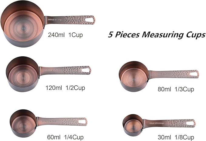 Smithcraft Measuring Cups and Spoons Set 12, Copper Measuring Cups and Spoons Set, Stainless Steel Measuring Cups and Spoons Set, 5 Measure Cups & 6 Measuring Spoons w/Leveler for Kitchen&Baking