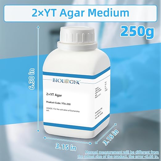 2xYT Agar Medium, Powder Culture Media with Tryptone, Yeast Extract, Sodium Chloride & Agar, Media Powder for for E. coli Growth, Laboratory Bacterial Cultivation Medium, 250g/ Bottle