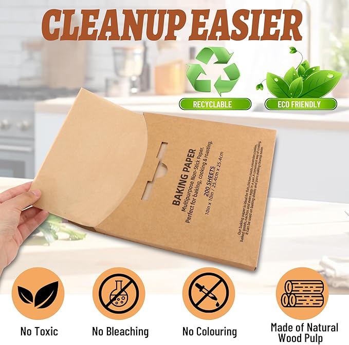 200 Pcs Parchment Paper Baking Sheets, 10"x10" Precut Non-Stick Baking Parchment Paper Sheets Bun Sheet Pan Liners.Baking Grilling Air Fryer Steaming Bread Cup Cake Cookie (Brown-10"x10")