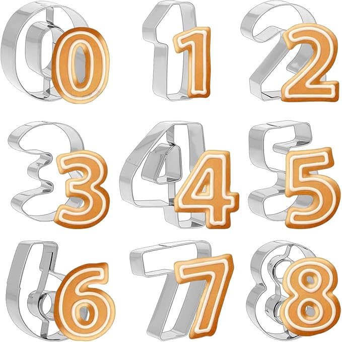 Small Number Cookie Cutters (1.8 Inch), Birthday Numbers 0-9 (6 Reverses to 9), Stainless Steel Cookie Cutters for Baking, Number Shaped Baking Tool for Homemaking Biscuits, Cookies and Dough,9 Pieces