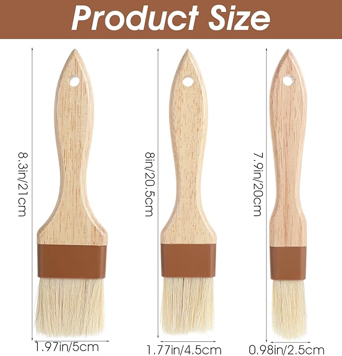 3Pcs Basting Brush for Cooking, Pastry Brush for Baking, Kitchen Baking Grilling Tools for Marinade Butter (Large, Medium, and Small Size)
