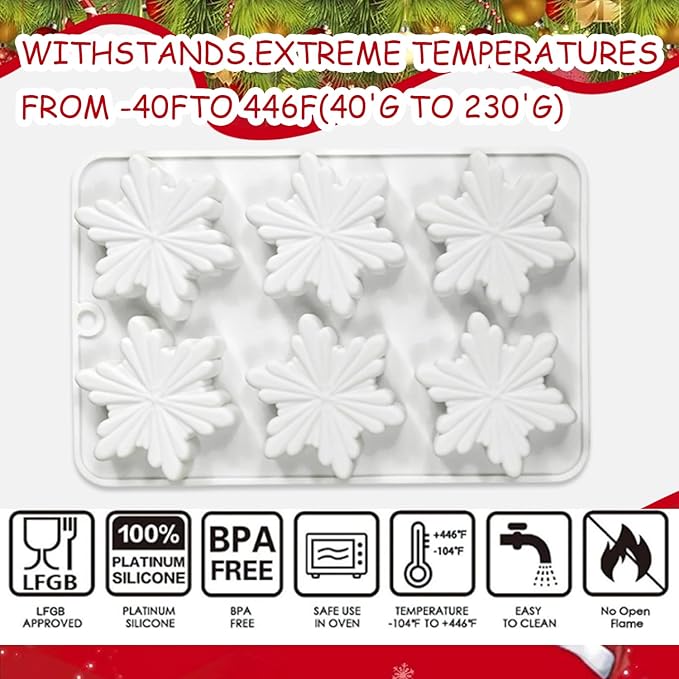 1 Pcs Snowflake Silicone Mold Christmas Chocolate Cake Molds Holiday Candy Baking Fondant Molds Christma Silicone Trays Pan Mold Festival Handmade Soap Ice Cube Biscuit Moulds