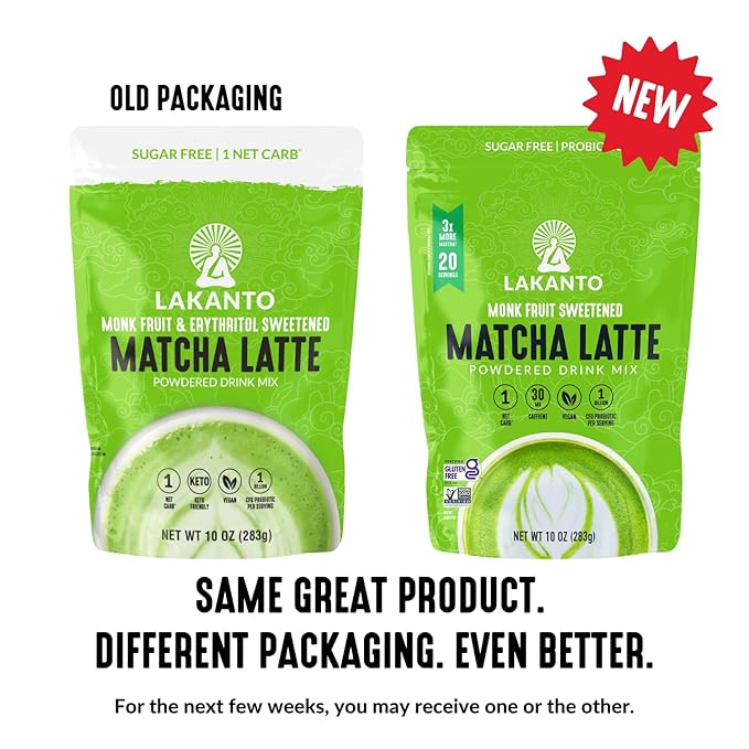 Lakanto Sugar Free Matcha Latte - Green Tea Powder with Shelf Stable Probiotics and Fiber, Sugar Free, Monk Fruit Sweetener, Keto Diet Friendly, Vegan, Detox, Destress, Antioxidants, Authentic (10 Oz)