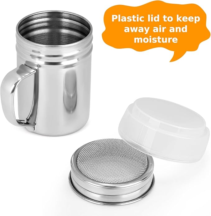 Accmor 2 Pack Powdered Sugar Shaker Duster, Cinnamon Shaker Flour Sifter, Fine Mesh Stainless Steel Dredge for Baking Soda Flour Cinnamon Cocoa