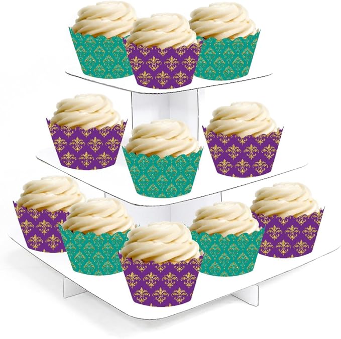 Andaz Press Party Cupcake Wrapper Decorations, Mardi Gras Themed Purple and Aqua Fleur De Lis, 24-Pack, Theme Colored Bulk Cake Supplies