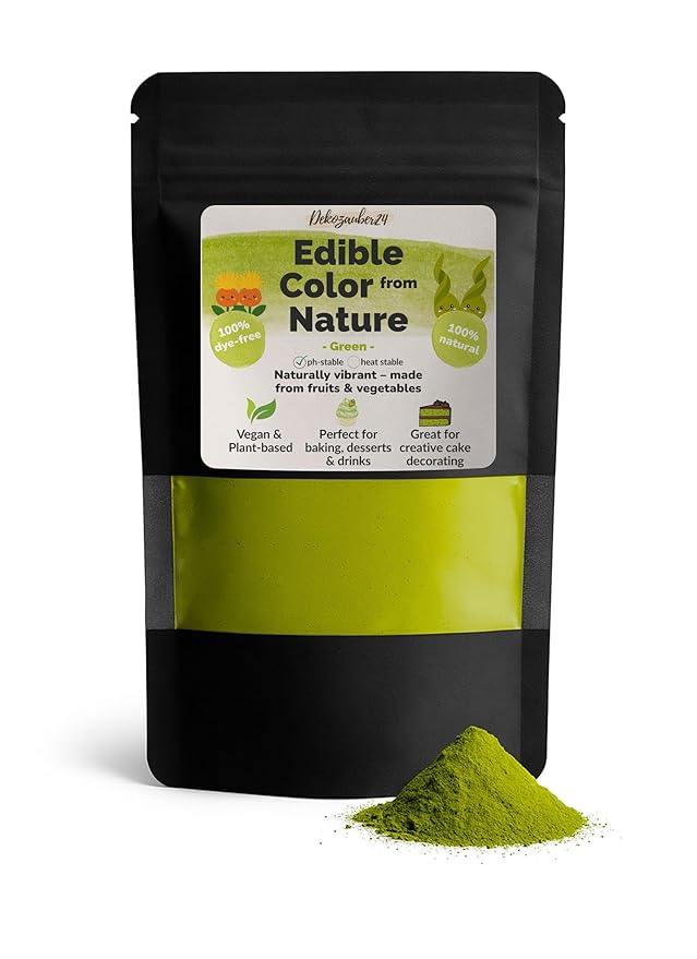 Dekozauber24 Natural green food coloring, 0.35oz edible powder, dye free, vegan, plant based and gluten free color for baking