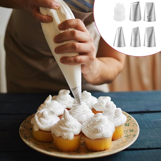 5 Pieces Flower Piping Tips, Flower Tips for Cake Decorating, 102、103、104、127、128、104 Piping Tip, Small Size Adapter for Decorating, Suitable for Cookies and Cupcakes