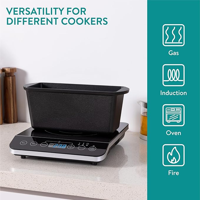 Navaris Cast Iron Bread Loaf Tin, 34cm, Black - Even Heat Distribution & Retention - Enameled Non-Stick Baking Pan - Cake and Bread Tins for Roasting, Oven Cooking & Grilling