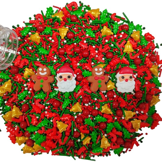Eastron Christmas Themed Sprinkles, Christmas Sprinkles for Cake Decorating, Edible Santa Claus Gingerbread Men Red Green Sprinkle for Baking Cookie, Cupcakes Topper, Ice Cream, Desserts Decorations