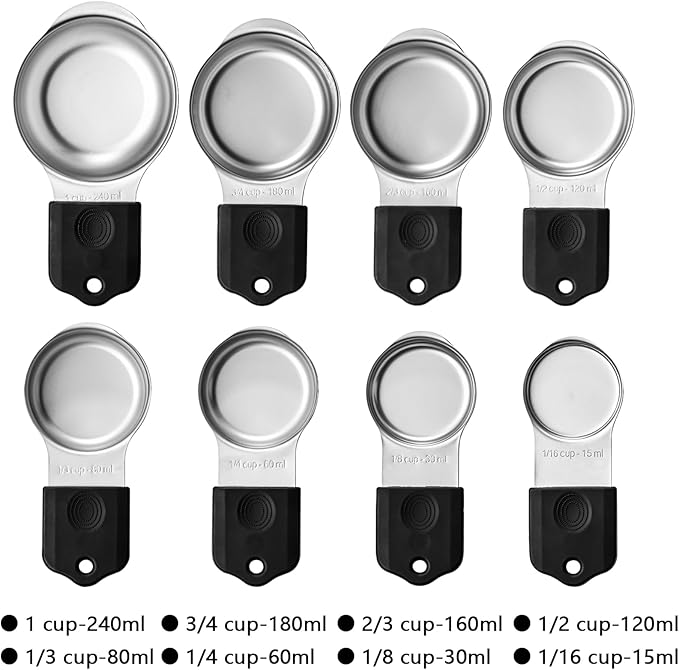 Magnetic Measuring Cups Set of 8 Stainless Steel Measuring Cup Stackable Measuring Cups for Dry and Liquid Ingredients (Black)