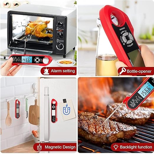 Digital Meat Thermometer – Waterproof Instant Read Food Thermometer for Cooking with Dual Probes, Backlight, Alarm, ºF/ºC for Steak, Oil, Frying, Candy, Grill, BBQ, Smoker, Oven