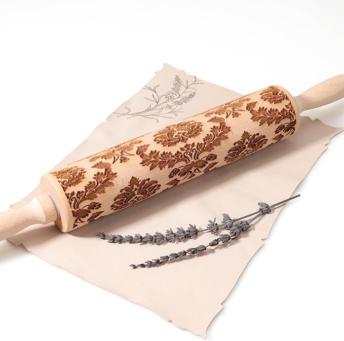 17" Premium Wooden Rolling Pins for Baking with European Embossed Designs | 3mm Deep Springerle Cookie Molds | Christmas Rolling Pin & Baking Gifts for Women | Includes 3-in-1 Cleaning Brush