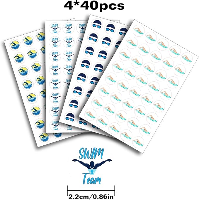 Swim Team Round Candy Sticker - Swimming Party or Birthday Favors Sticker Labels Fit Chocolate Candy (160 Pieces