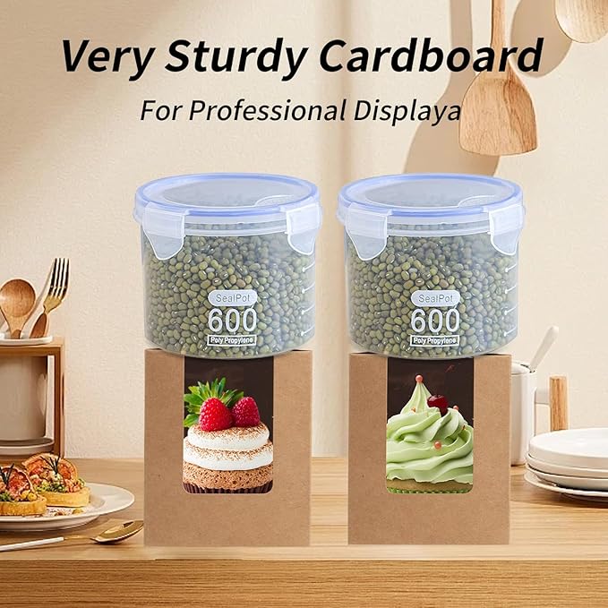JCD 70 Packs Kraft Cupcake Boxes Individual Cupcake Holders Disposable Brown Cupcake Boxes with Window 3.6 * 3.6 * 4.3inch Single Cupcake Containers Pastry Box Muffins Holder for Bakery (Brown/70Pcs)