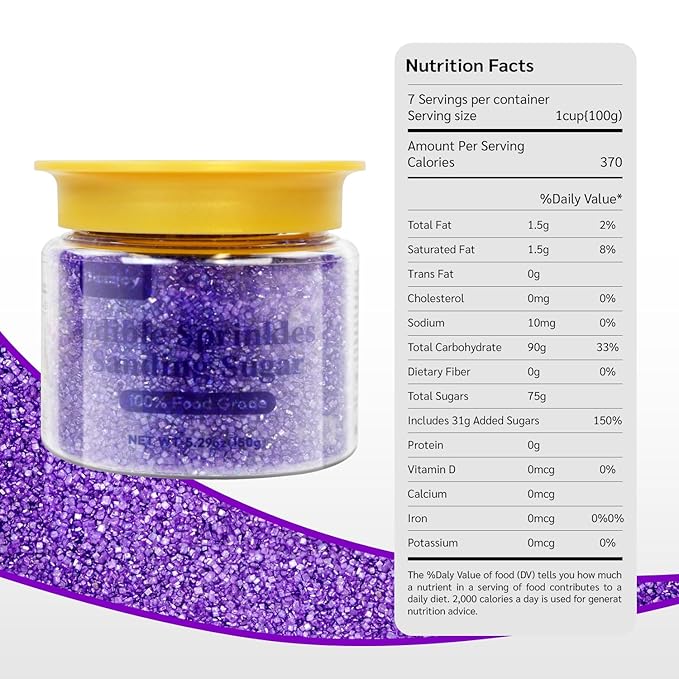 Edible Purple Sanding, Sugar Rim Sprinkles, Crystals Sanding Sugar for Cocktails, Cake, Cookies, Cupcake, 150g, Wedding Party Christmas Supplies