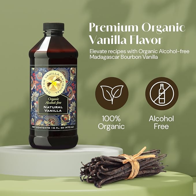 Organic Alcohol-Free Natural Vanilla for Baking, Sweet Drinks and More, Handcrafted from Madagascar Bourbon Vanilla Pods, Halal Certified, 16 Oz Bottle