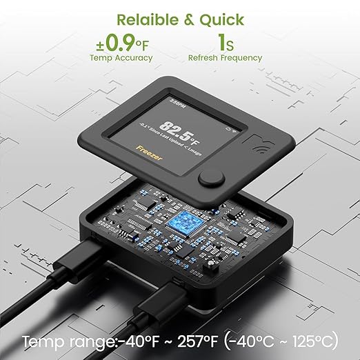 WiFi Refrigerator Thermometer 2 Pack, Freezer Alarm with App & Email Alerts, 2 Years Data Export, Smart Temperature Sensors for Home, Fish Tanks, Hot Tubs