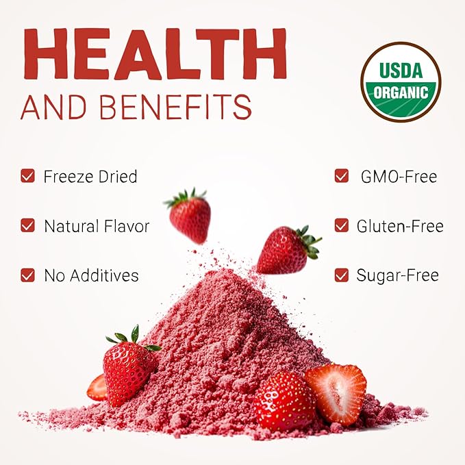 Viccoky Organic Freeze Dried Strawberry Powder 3oz | Natural | No Additives | Non GMO | Strawberry Flavoring for Baking, Drinks, Smoothies and Cooking