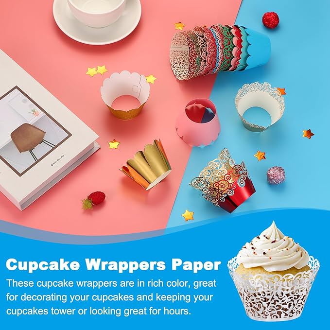 PATIKIL Cupcake Wrappers Paper, 50 Pack Baking Cups Standard Vine Decoration for Anniversary Birthday Weddings and Parties, Reflective Silver
