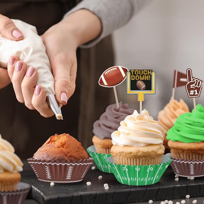 Football Party Supplies: 300-Count Football Cupcake Liners & Wrappers - Game Day, Birthday, and Tailgate Parties - Premium Football Cake Decorations - Football Party Favors