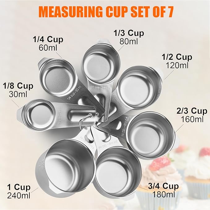 Measuring Cups and Spoons Set, Stainless Steel Stackable Nesting Heavy Duty Measuring Cups,Perfect for Dry and Liquid Ingredients,Nesting Measuring Cups for Baking & Cooking (Standard Edition Set)