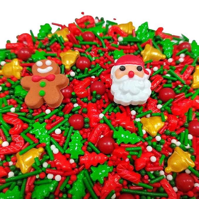 Eastron Christmas Themed Sprinkles, Christmas Sprinkles for Cake Decorating, Edible Santa Claus Gingerbread Men Red Green Sprinkle for Baking Cookie, Cupcakes Topper, Ice Cream, Desserts Decorations